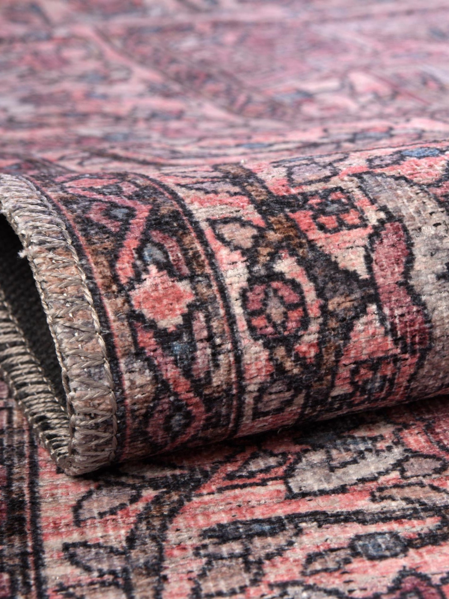 Washable Beige and pink 10' 6 x 13' Mangata Rectangle Area Rug Easy to Clean Stain Resistant & Durable Chenille Traditional Vintage Distressed Carpet for Sale at Rug Engine