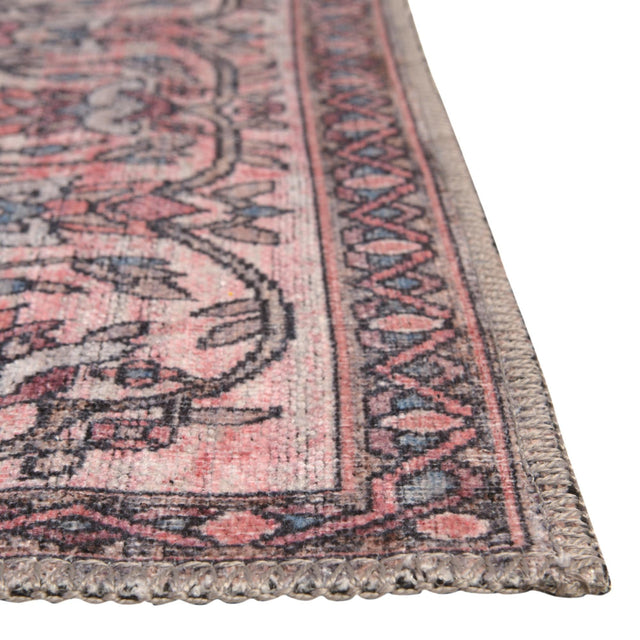 Washable Beige and pink 9' 2 x 12' Mangata Rectangle Area Rug Easy to Clean Stain Resistant & Durable Chenille Traditional Vintage Distressed Carpet for Sale at Rug Engine