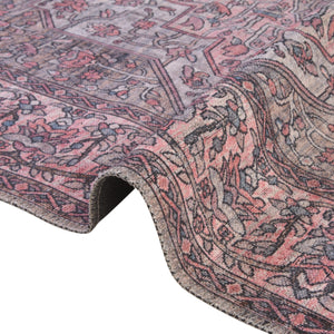 Washable Beige and pink 7' 10 x 7' 10 Mangata Square Area Rug Easy to Clean Stain Resistant & Durable Chenille Traditional Vintage Distressed Carpet for Sale at Rug Engine