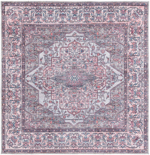 Washable Beige and pink 5' 3 x 5' 3 Mangata Square Area Rug Easy to Clean Stain Resistant & Durable Chenille Traditional Vintage Distressed Carpet for Sale at Rug Engine