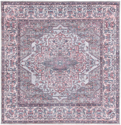 Washable Beige and pink 5' 3 x 5' 3 Mangata Square Area Rug Easy to Clean Stain Resistant & Durable Chenille Traditional Vintage Distressed Carpet for Sale at Rug Engine