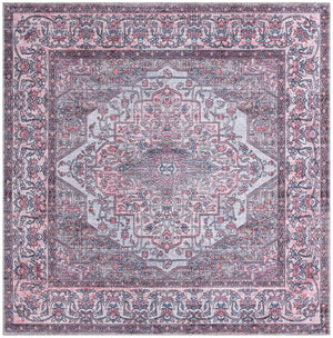 Washable Beige and pink 7' 10 x 7' 10 Mangata Square Area Rug Easy to Clean Stain Resistant & Durable Chenille Traditional Vintage Distressed Carpet for Sale at Rug Engine