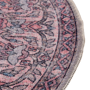 Washable Beige and pink 7' 3 x 7' 3 Mangata Round Area Rug Easy to Clean Stain Resistant & Durable Chenille Traditional Vintage Distressed Carpet for Sale at Rug Engine