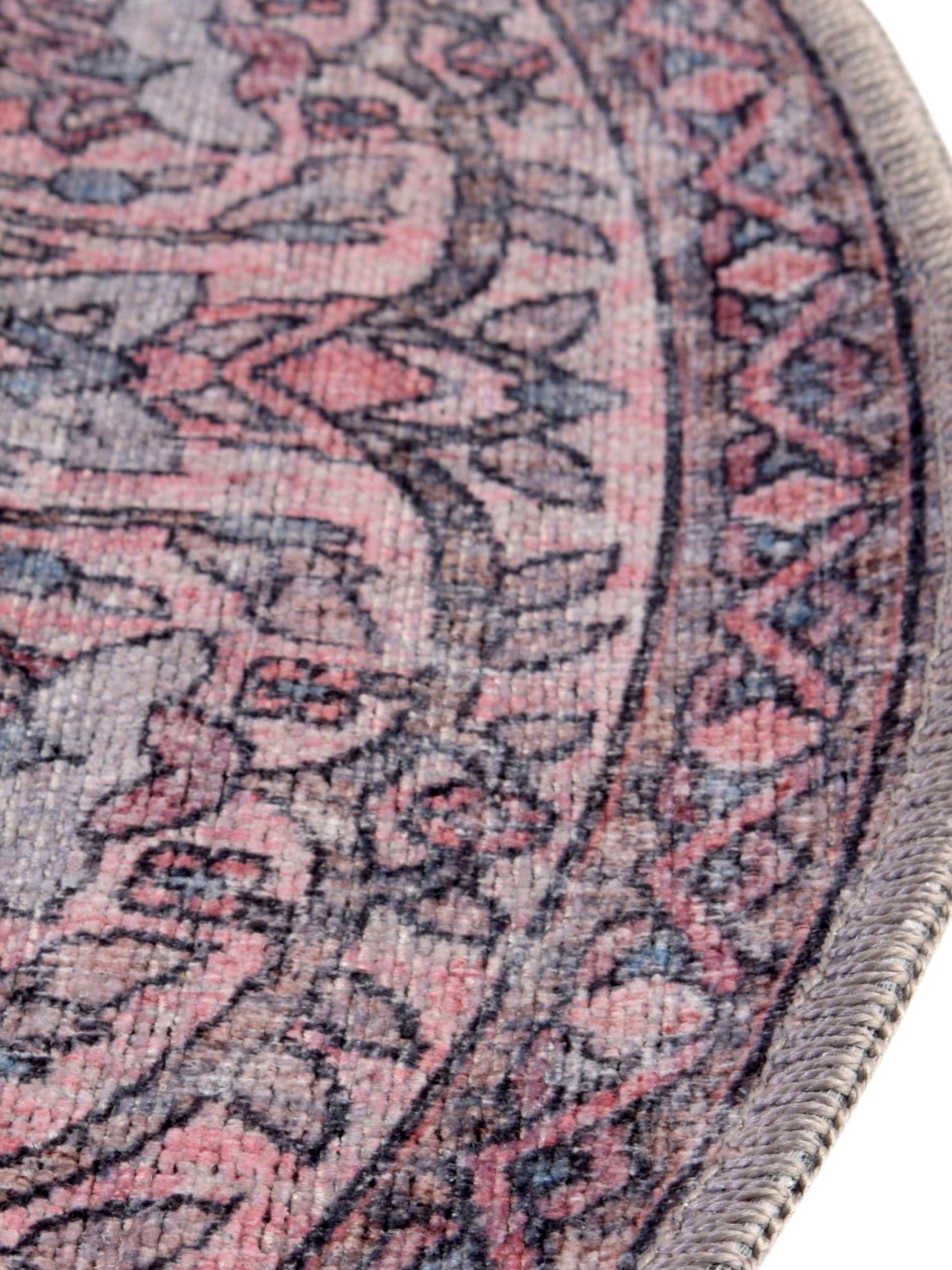 Washable Beige and pink 5' 3 x 5' 3 Mangata Round Area Rug Easy to Clean Stain Resistant & Durable Chenille Traditional Vintage Distressed Carpet for Sale at Rug Engine