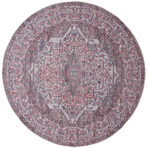 Washable Beige and pink 7' 3 x 7' 3 Mangata Round Area Rug Easy to Clean Stain Resistant & Durable Chenille Traditional Vintage Distressed Carpet for Sale at Rug Engine