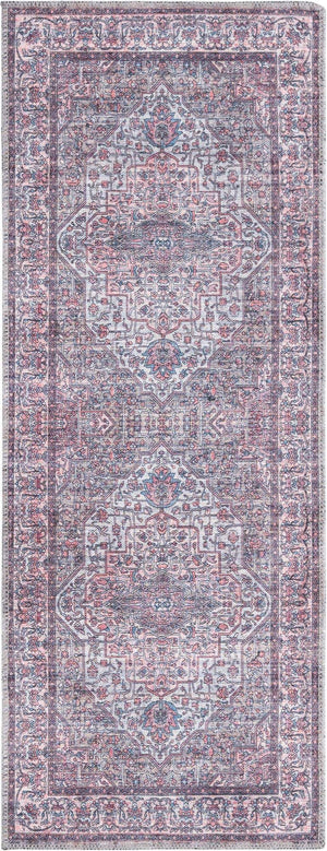Beige and pink 2' x 5' Mangata Washable Runner Rug