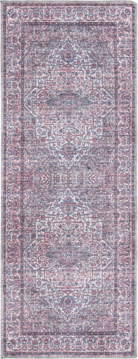 Beige and pink 2' x 5' Mangata Washable Runner Rug