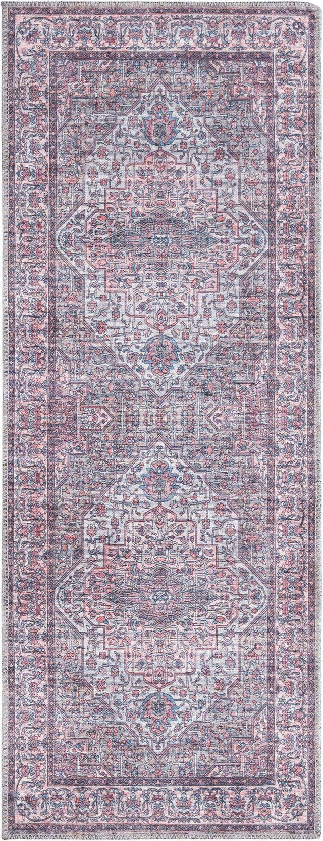 Beige and pink 2' x 5' Mangata Washable Runner Rug