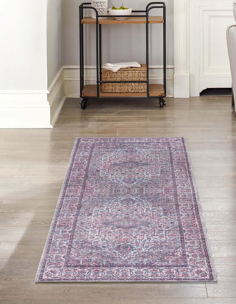 Washable Beige and pink 2' x 5' Mangata Runner Area Rug Easy to Clean Stain Resistant & Durable Chenille Traditional Vintage Distressed Carpet for Sale at Rug Engine