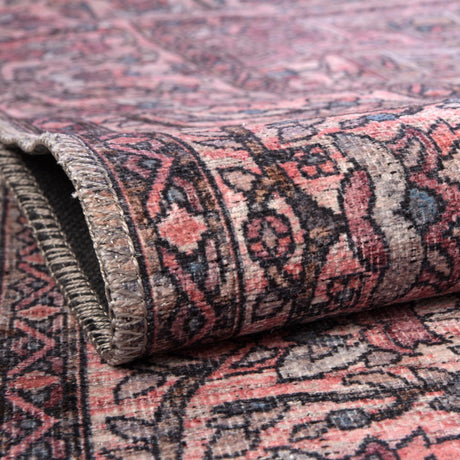 Washable Beige and pink 2' x 5' Mangata Runner Area Rug Easy to Clean Stain Resistant & Durable Chenille Traditional Vintage Distressed Carpet for Sale at Rug Engine