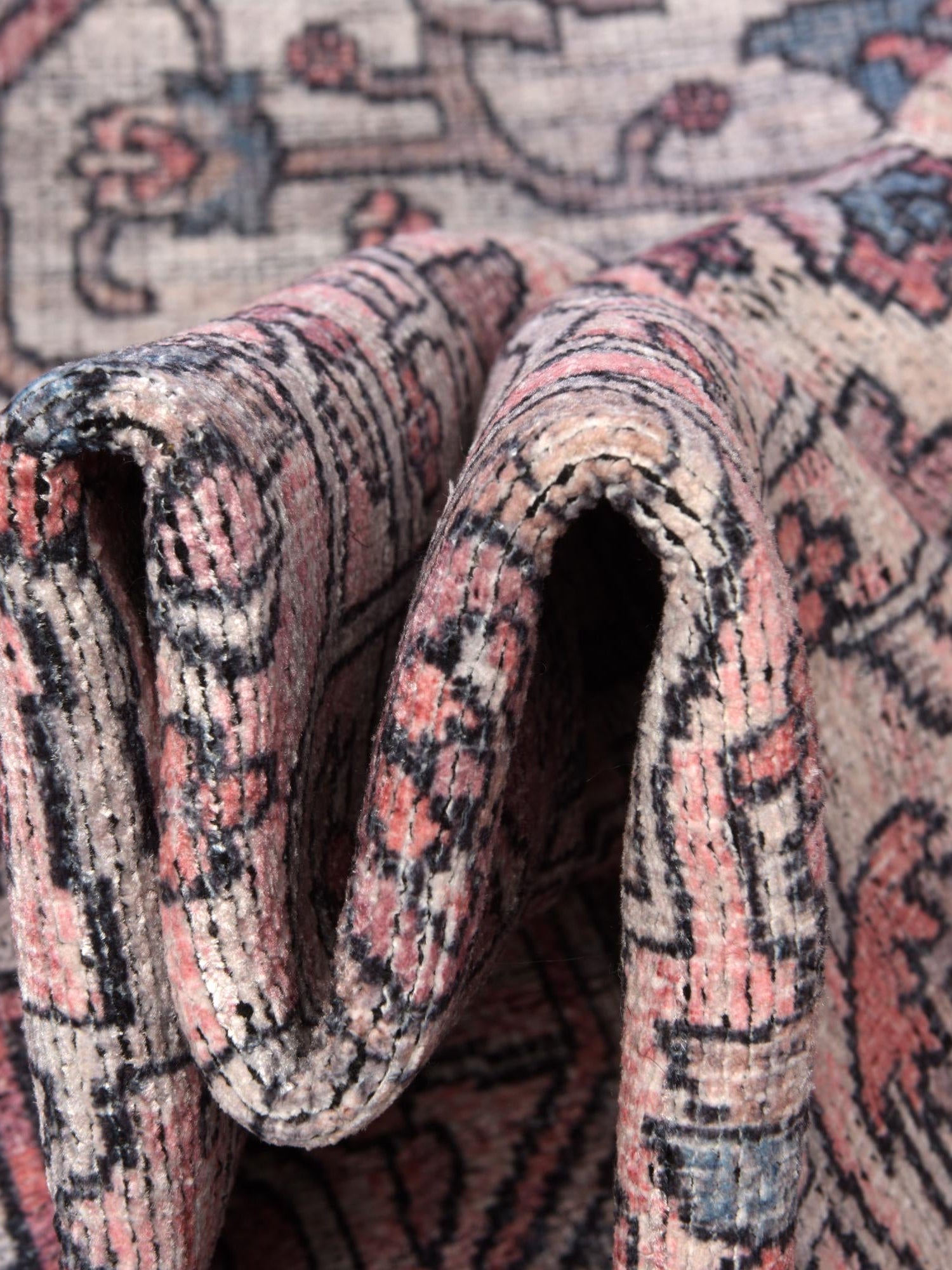 Washable Beige and pink 2' 7 x 13' Mangata Runner Area Rug Easy to Clean Stain Resistant & Durable Chenille Traditional Vintage Distressed Carpet for Sale at Rug Engine