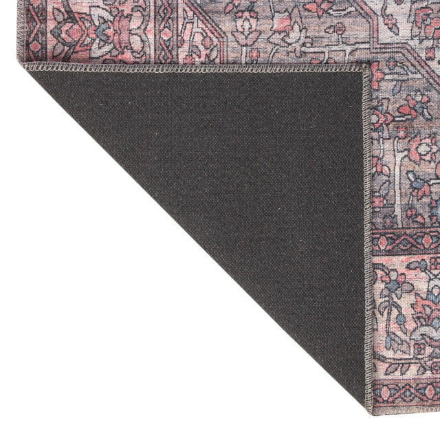 Beige and pink 2' x 5' Mangata Washable Runner Rug