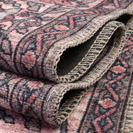 Beige and pink 2' x 10' Mangata Washable Runner Rug