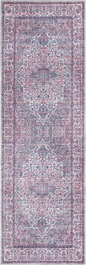 Washable Beige and pink 2' x 6' Mangata Runner Area Rug Easy to Clean Stain Resistant & Durable Chenille Traditional Vintage Distressed Carpet for Sale at Rug Engine