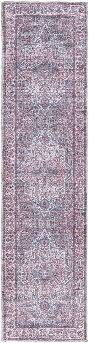 Washable Beige and pink 2' x 7' 10 Mangata Runner Area Rug Easy to Clean Stain Resistant & Durable Chenille Traditional Vintage Distressed Carpet for Sale at Rug Engine