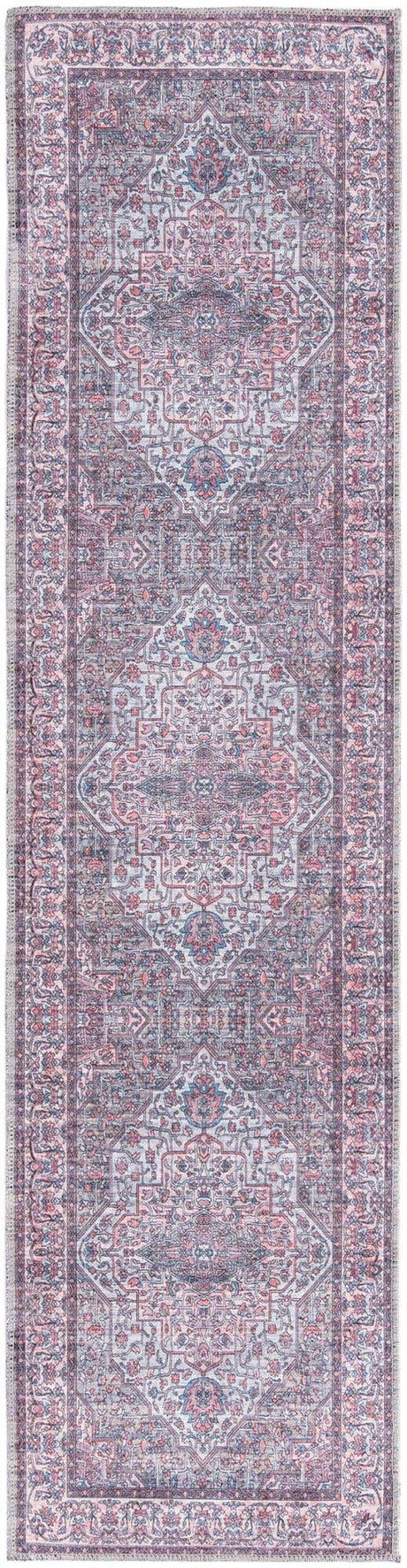 Washable Beige and pink 2' x 7' 10 Mangata Runner Area Rug Easy to Clean Stain Resistant & Durable Chenille Traditional Vintage Distressed Carpet for Sale at Rug Engine