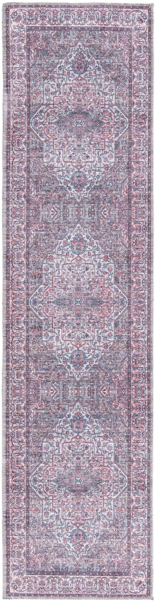 Washable Beige and pink 2' x 7' 10 Mangata Runner Area Rug Easy to Clean Stain Resistant & Durable Chenille Traditional Vintage Distressed Carpet for Sale at Rug Engine