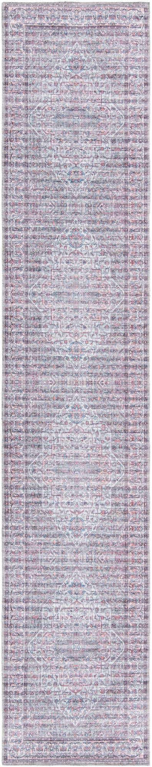 Washable Beige and pink 2' 7 x 13' Mangata Runner Area Rug Easy to Clean Stain Resistant & Durable Chenille Traditional Vintage Distressed Carpet for Sale at Rug Engine