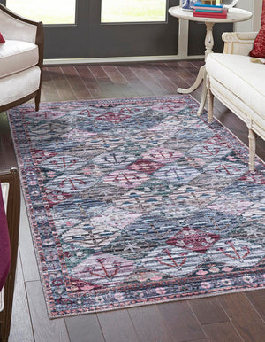 Washable Multicolor 5' 11 x 9' Mangata Rectangle Area Rug Easy to Clean Stain Resistant & Durable Chenille Traditional Vintage Distressed Carpet for Sale at Rug Engine