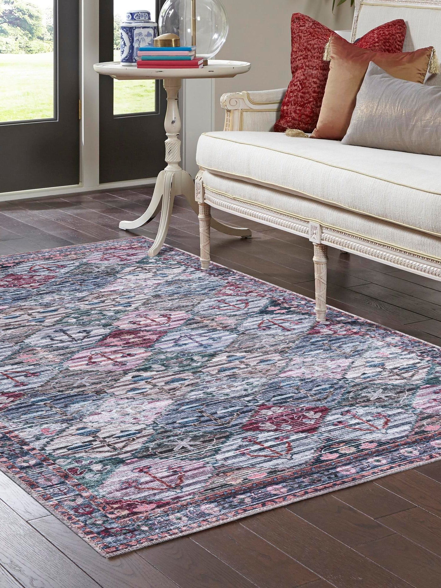 Washable Multicolor 5' 11 x 9' Mangata Rectangle Area Rug Easy to Clean Stain Resistant & Durable Chenille Traditional Vintage Distressed Carpet for Sale at Rug Engine