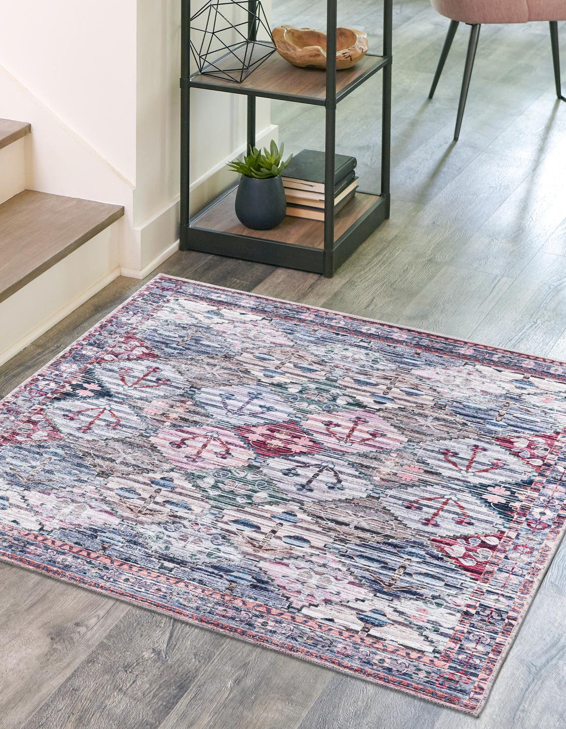 Washable Multicolor 5' 3 x 5' 3 Mangata Square Area Rug Easy to Clean Stain Resistant & Durable Chenille Traditional Vintage Distressed Carpet for Sale at Rug Engine