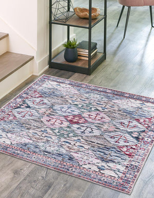 Washable Multicolor 5' 3 x 5' 3 Mangata Square Area Rug Easy to Clean Stain Resistant & Durable Chenille Traditional Vintage Distressed Carpet for Sale at Rug Engine
