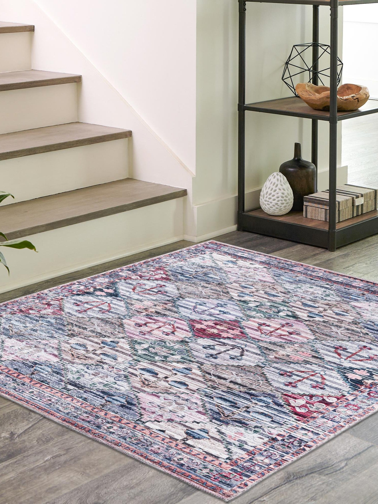Washable Multicolor 5' 3 x 5' 3 Mangata Square Area Rug Easy to Clean Stain Resistant & Durable Chenille Traditional Vintage Distressed Carpet for Sale at Rug Engine
