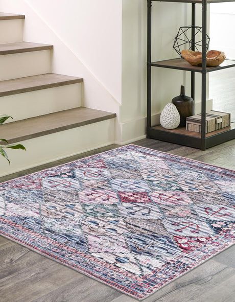 Washable Multicolor 5' 3 x 5' 3 Mangata Square Area Rug Easy to Clean Stain Resistant & Durable Chenille Traditional Vintage Distressed Carpet for Sale at Rug Engine