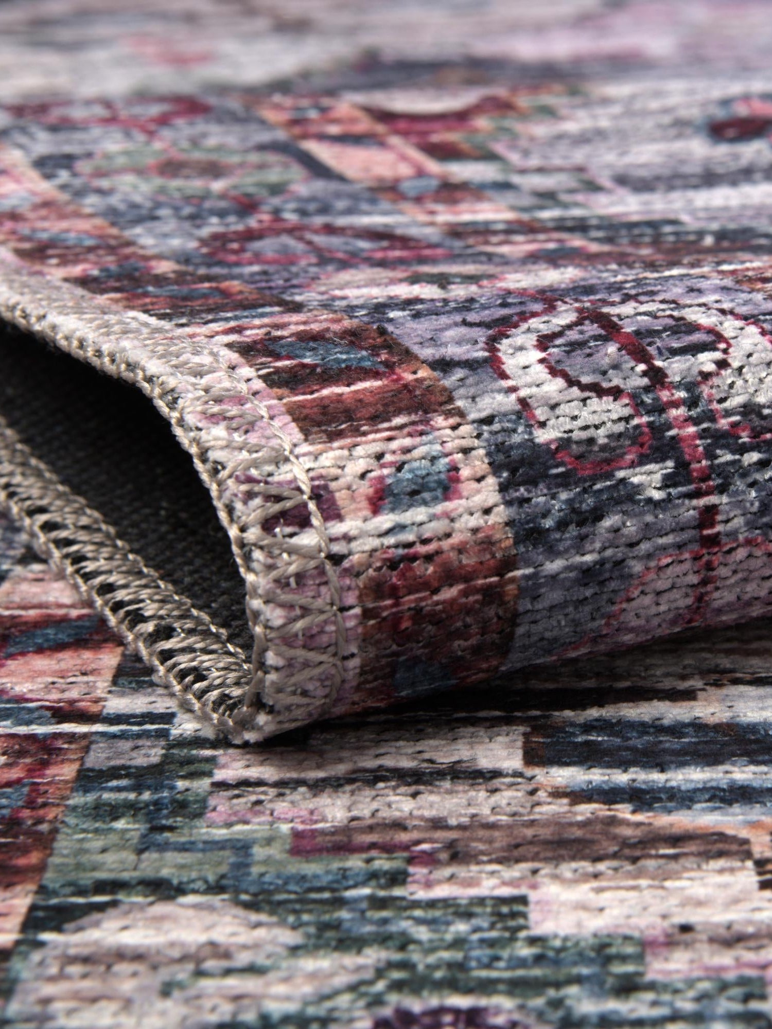 Washable Multicolor 5' 3 x 5' 3 Mangata Square Area Rug Easy to Clean Stain Resistant & Durable Chenille Traditional Vintage Distressed Carpet for Sale at Rug Engine
