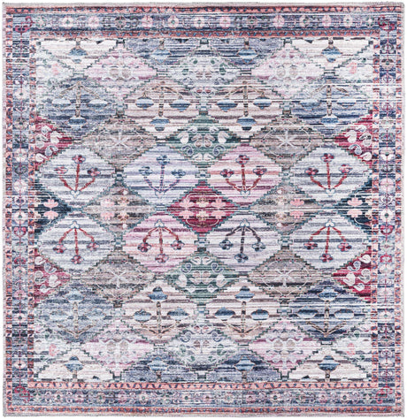 Washable Multicolor 5' 3 x 5' 3 Mangata Square Area Rug Easy to Clean Stain Resistant & Durable Chenille Traditional Vintage Distressed Carpet for Sale at Rug Engine