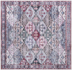 Washable Multicolor 7' 10 x 7' 10 Mangata Square Area Rug Easy to Clean Stain Resistant & Durable Chenille Traditional Vintage Distressed Carpet for Sale at Rug Engine