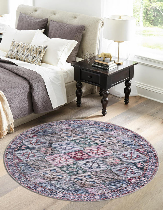 Washable Multicolor 3' 11 x 3' 11 Mangata Round Area Rug Easy to Clean Stain Resistant & Durable Chenille Traditional Vintage Distressed Carpet for Sale at Rug Engine