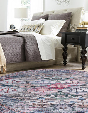 Washable Multicolor 5' 3 x 5' 3 Mangata Round Area Rug Easy to Clean Stain Resistant & Durable Chenille Traditional Vintage Distressed Carpet for Sale at Rug Engine