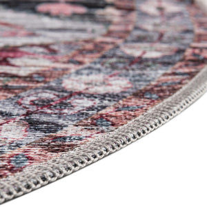 Washable Multicolor 3' 11 x 3' 11 Mangata Round Area Rug Easy to Clean Stain Resistant & Durable Chenille Traditional Vintage Distressed Carpet for Sale at Rug Engine