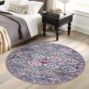 Washable Multicolor 3' 11 x 3' 11 Mangata Round Area Rug Easy to Clean Stain Resistant & Durable Chenille Traditional Vintage Distressed Carpet for Sale at Rug Engine