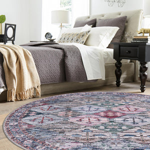 Washable Multicolor 3' 11 x 3' 11 Mangata Round Area Rug Easy to Clean Stain Resistant & Durable Chenille Traditional Vintage Distressed Carpet for Sale at Rug Engine