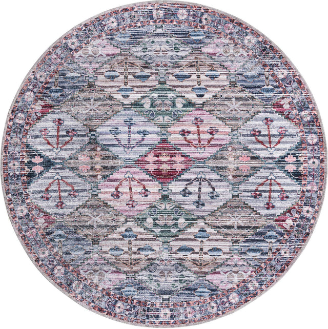 Washable Multicolor 5' 3 x 5' 3 Mangata Round Area Rug Easy to Clean Stain Resistant & Durable Chenille Traditional Vintage Distressed Carpet for Sale at Rug Engine