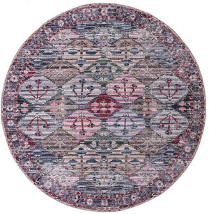 Washable Multicolor 7' 3 x 7' 3 Mangata Round Area Rug Easy to Clean Stain Resistant & Durable Chenille Traditional Vintage Distressed Carpet for Sale at Rug Engine