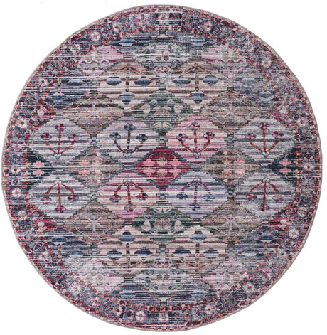 Washable Multicolor 7' 3 x 7' 3 Mangata Round Area Rug Easy to Clean Stain Resistant & Durable Chenille Traditional Vintage Distressed Carpet for Sale at Rug Engine