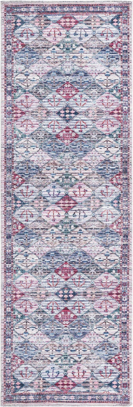 Washable Multicolor 2' x 6' Mangata Runner Area Rug Easy to Clean Stain Resistant & Durable Chenille Traditional Vintage Distressed Carpet for Sale at Rug Engine