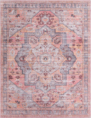 Washable Apricot and pink 8' x 10' Mangata Washable Rectangle Area Rug Easy to Clean Stain Resistant & Durable Chenille Traditional Vintage Distressed Carpet for Sale at Rug Engine