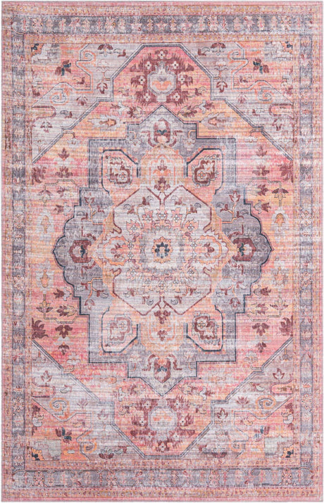 Apricot and pink 6' x 9' Mangata Washable Rectangle Rug