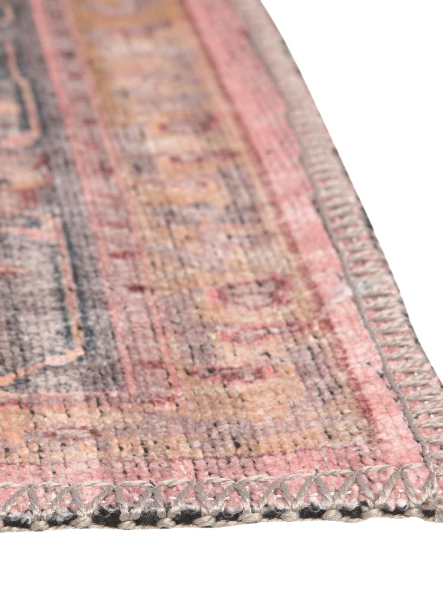 Washable Apricot and pink 9' 2 x 12' Mangata Rectangle Area Rug Easy to Clean Stain Resistant & Durable Chenille Traditional Vintage Distressed Carpet for Sale at Rug Engine