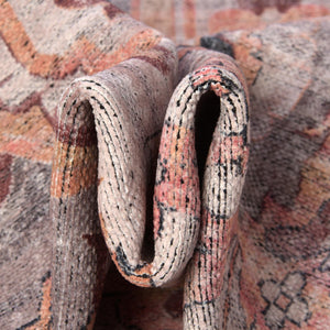 Washable Apricot and pink 3' 11 x 6' Mangata Rectangle Area Rug Easy to Clean Stain Resistant & Durable Chenille Traditional Vintage Distressed Carpet for Sale at Rug Engine