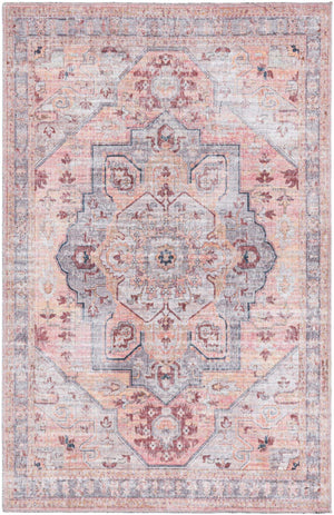 Washable Apricot and pink 3' 11 x 6' Mangata Rectangle Area Rug Easy to Clean Stain Resistant & Durable Chenille Traditional Vintage Distressed Carpet for Sale at Rug Engine