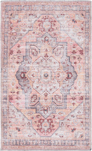Washable Apricot and pink 2' x 3' Mangata Washable Rectangle Area Rug Easy to Clean Stain Resistant & Durable Chenille Traditional Vintage Distressed Carpet for Sale at Rug Engine