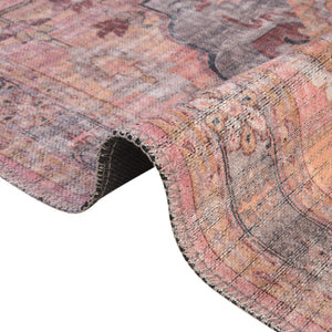 Washable Apricot and pink 5' 3 x 5' 3 Mangata Square Area Rug Easy to Clean Stain Resistant & Durable Chenille Traditional Vintage Distressed Carpet for Sale at Rug Engine