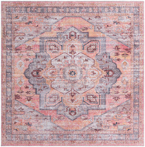Washable Apricot and pink 7' 10 x 7' 10 Mangata Square Area Rug Easy to Clean Stain Resistant & Durable Chenille Traditional Vintage Distressed Carpet for Sale at Rug Engine