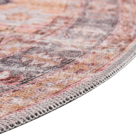 Washable Apricot and pink 7' 3 x 7' 3 Mangata Washable Round Area Rug Easy to Clean Stain Resistant & Durable Chenille Traditional Vintage Distressed Carpet for Sale at Rug Engine