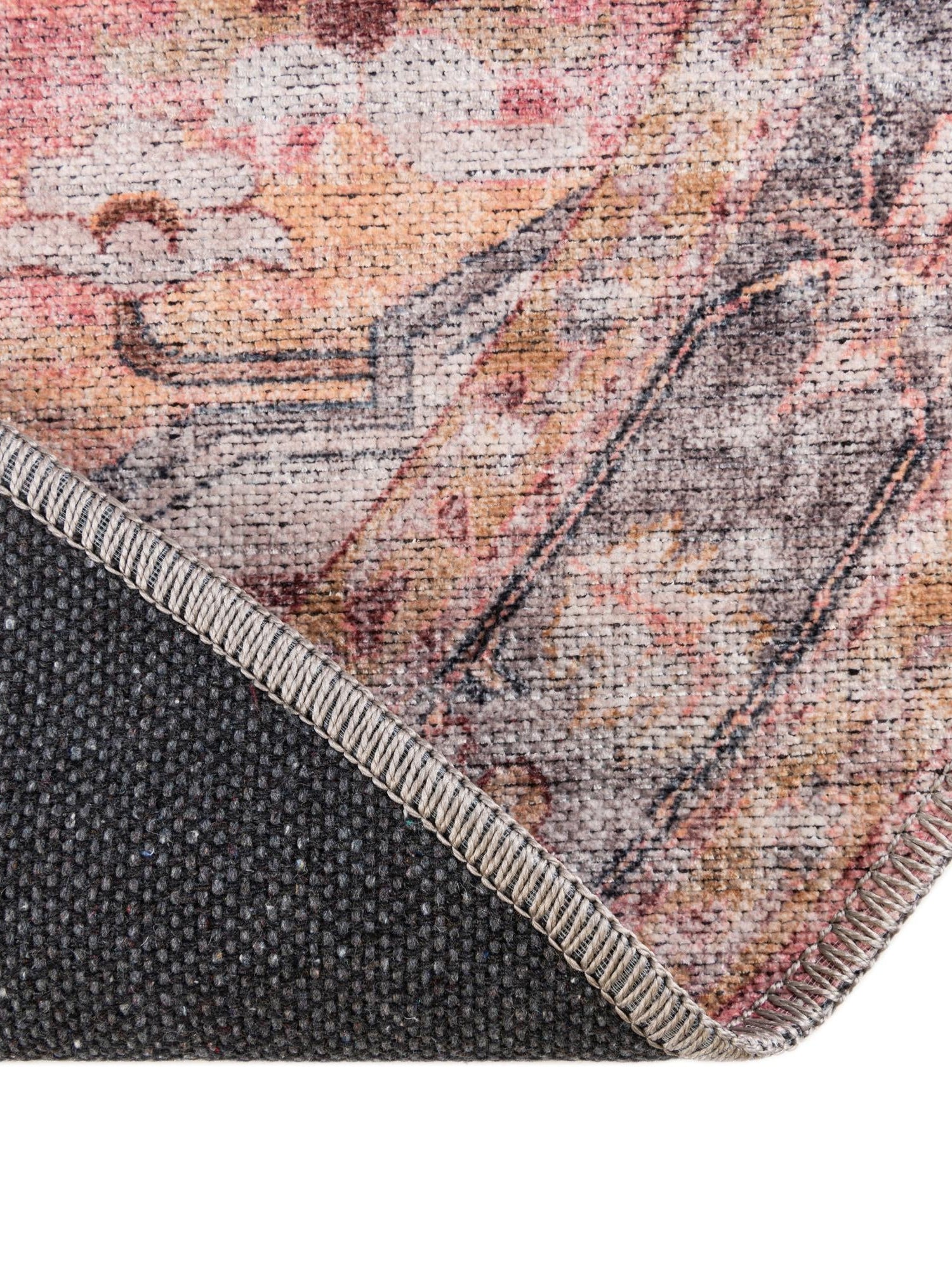 Washable Apricot and pink 7' 3 x 7' 3 Mangata Washable Round Area Rug Easy to Clean Stain Resistant & Durable Chenille Traditional Vintage Distressed Carpet for Sale at Rug Engine